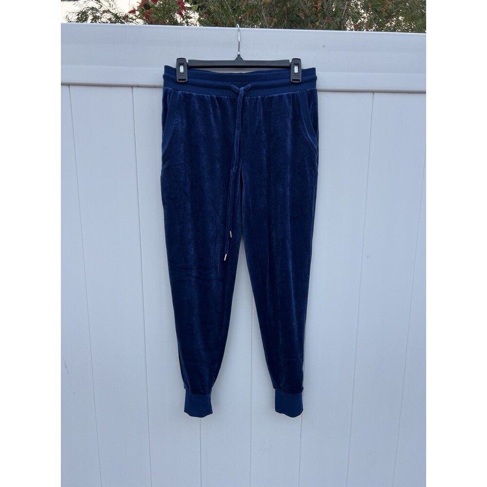 Felina Jogger Pants Women Blue Velour Royal Blue Drawstring Pull On